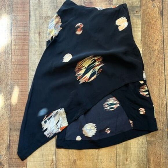 All Saints Wrap Skirt Asymmetrical Black Silk Size 4 Avant Garde Artsy - Picture 3 of 6